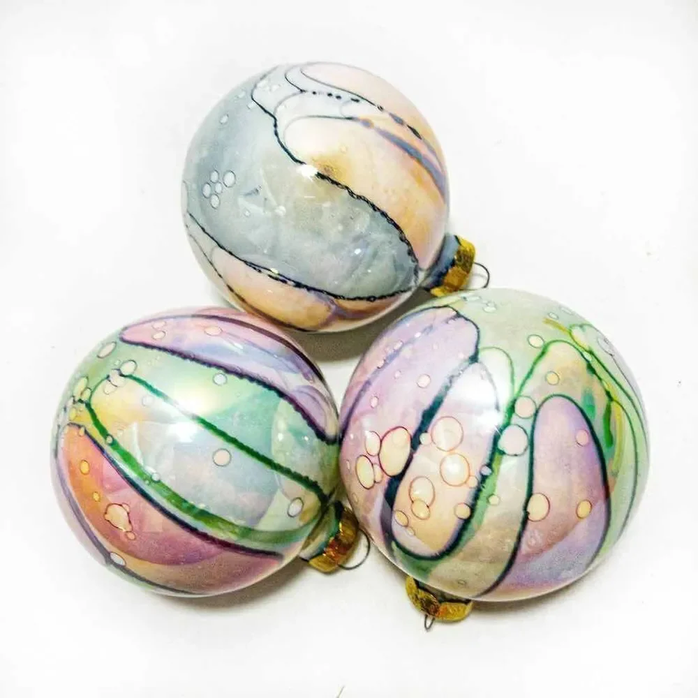 3 Glass Pastel Watercolor Globe Ball Hot Air Balloon Ornaments